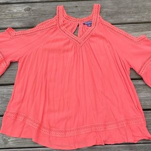Roaman’s Coral cold shoulder blouse lightweight rayon - new  size 12W